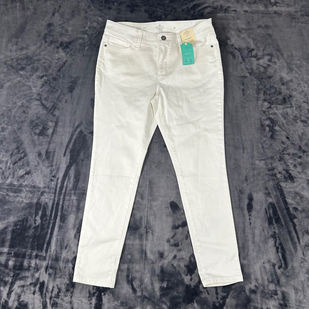 St‎ John's Bay Skinny Jeans Women 8P White Mid Rise REPREVE Stretch Denim
